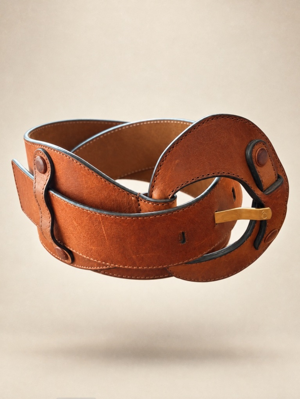 Vintage Roberto Cavalli Brown Leather Circle Buckle Runway Belt